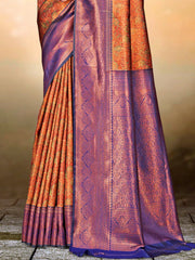 Orange Silk Woven Work Traditional Saree