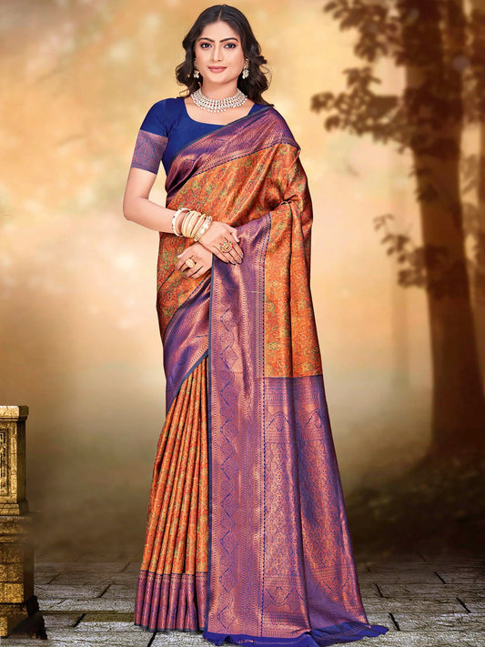 Orange Silk Woven Work Traditional Saree