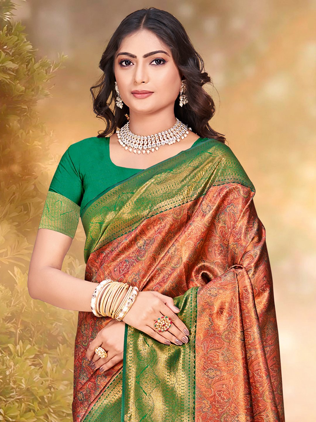 Orange Silk Woven Work Traditional Saree