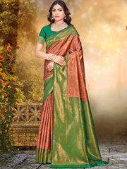 Orange Silk Woven Work Traditional Saree