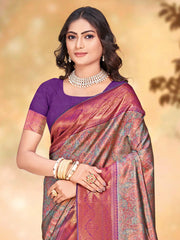 Purple Silk Woven Work Traditional Saree