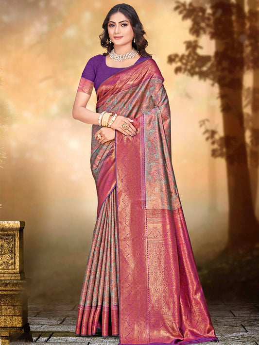 Purple Silk Woven Work Traditional Saree