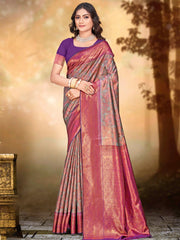 Purple Silk Woven Work Traditional Saree