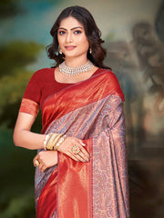 Grey Silk Woven Work Traditional Saree