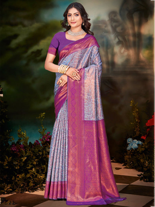 Blue Silk Woven Work Traditional Saree