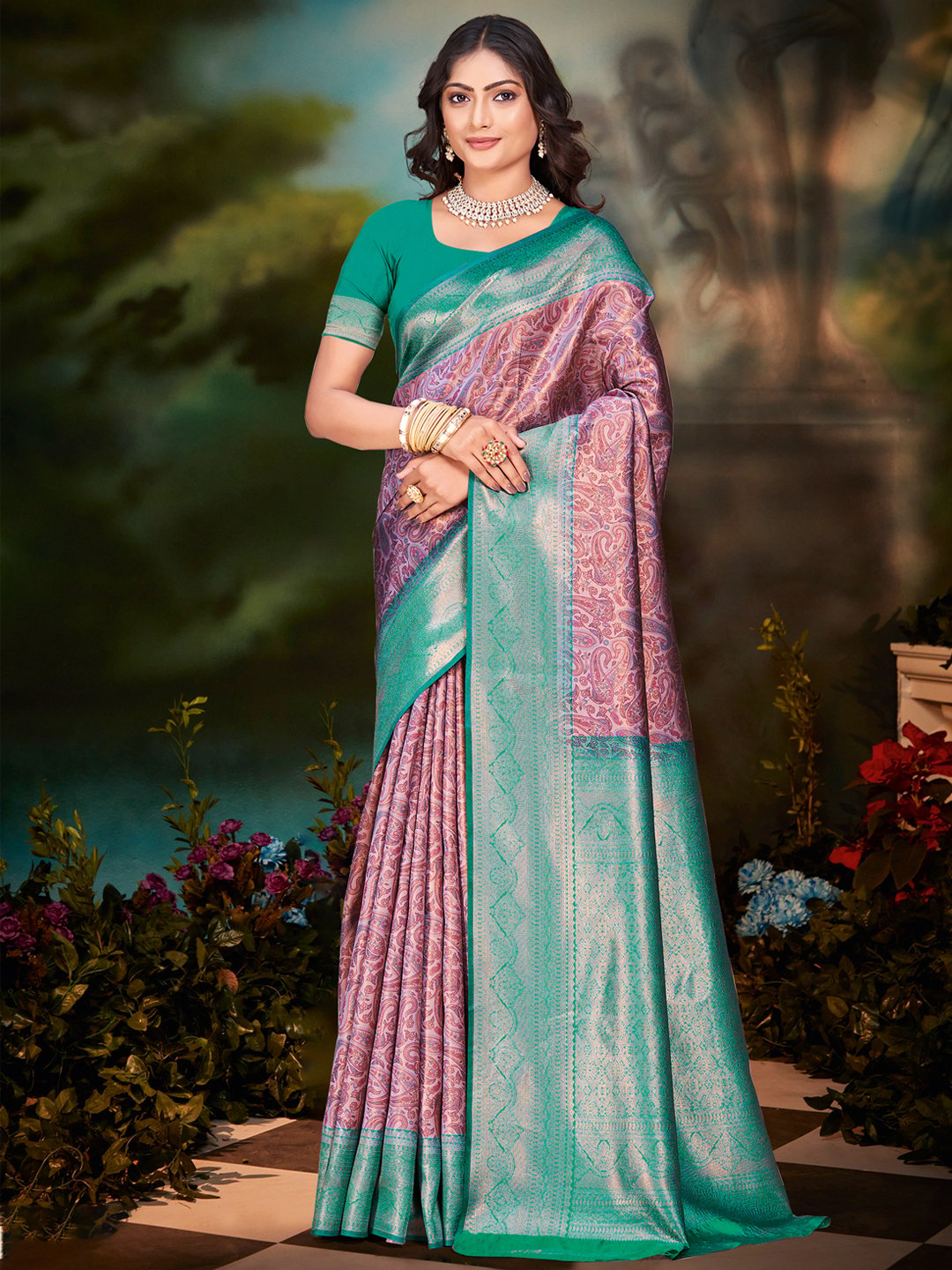 Pink Silk Woven Work Traditional Saree