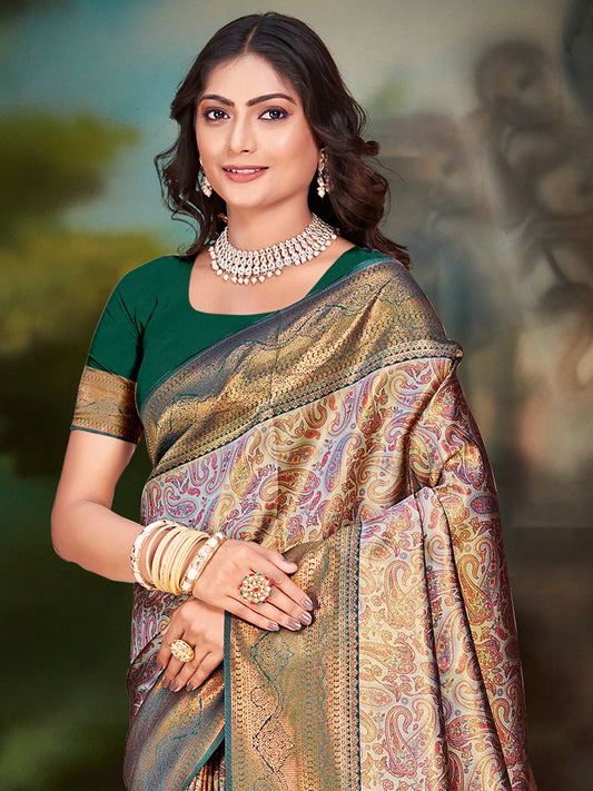 Brown Silk Woven Work Traditional Saree