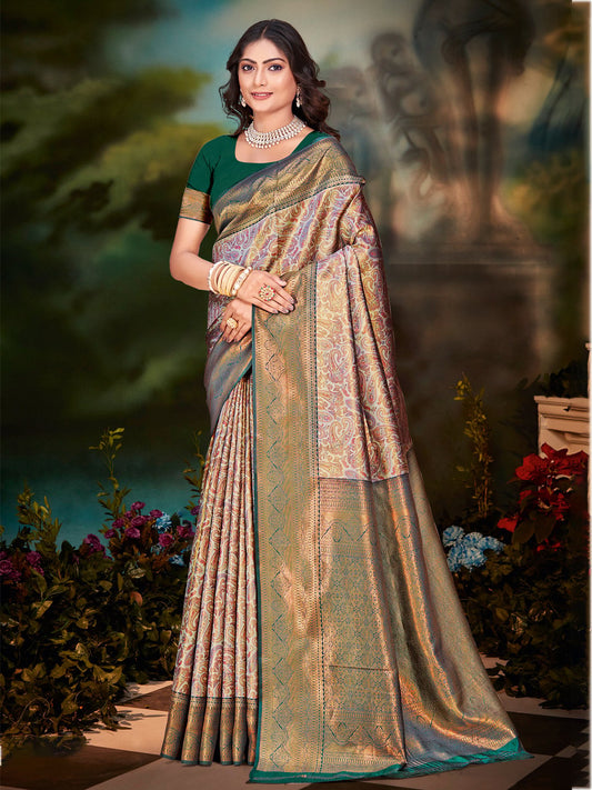 Brown Silk Woven Work Traditional Saree