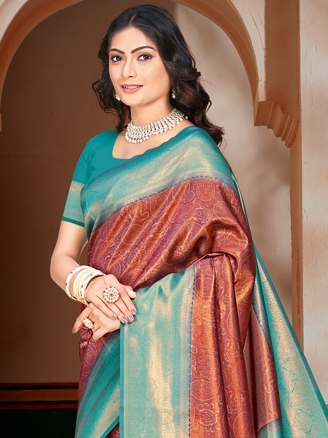 Sky Blue Silk Woven Work Traditional Saree