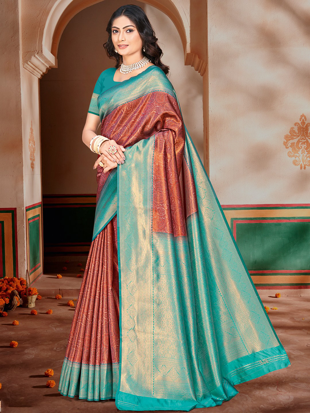 Sky Blue Silk Woven Work Traditional Saree