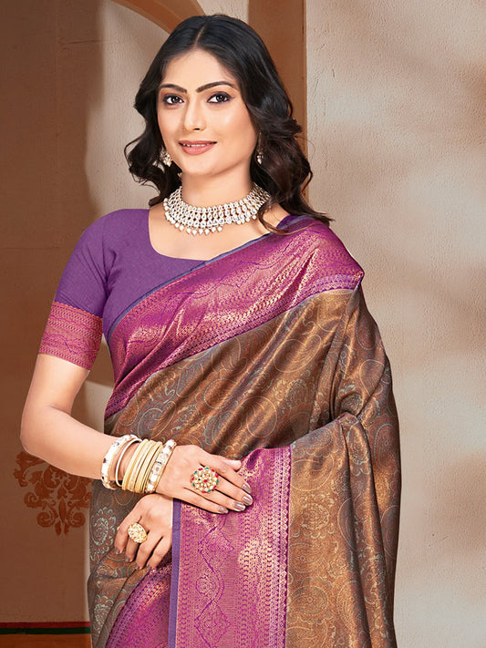 Magenta Silk Woven Work Traditional Saree