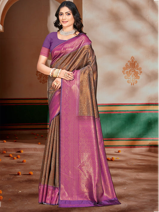 Magenta Silk Woven Work Traditional Saree