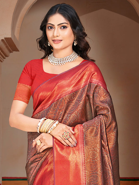 Red Silk Woven Work Traditional Saree