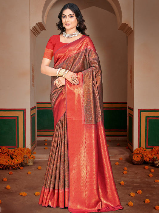 Red Silk Woven Work Traditional Saree