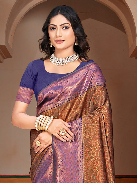 Purple Silk Woven Work Traditional Saree