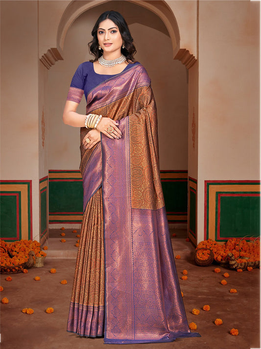 Purple Silk Woven Work Traditional Saree