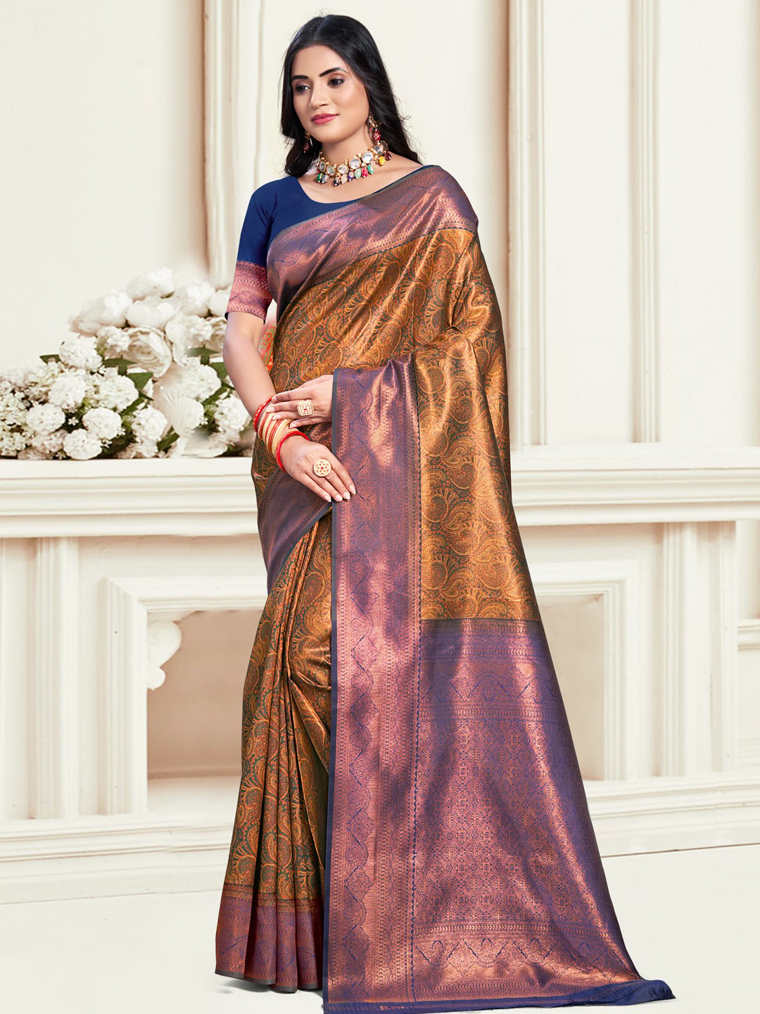 Navy Blue Silk Woven Work Traditional Saree