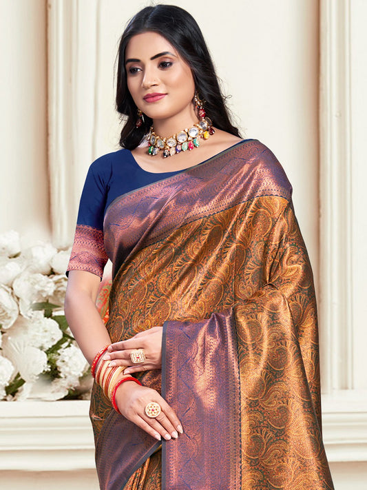 Navy Blue Silk Woven Work Traditional Saree