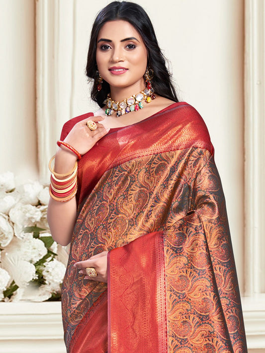 Red Silk Woven Work Traditional Saree