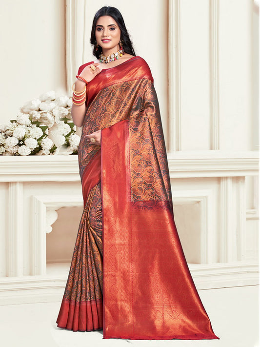 Red Silk Woven Work Traditional Saree