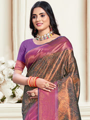 Magenta Silk Woven Work Traditional Saree