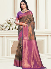 Magenta Silk Woven Work Traditional Saree