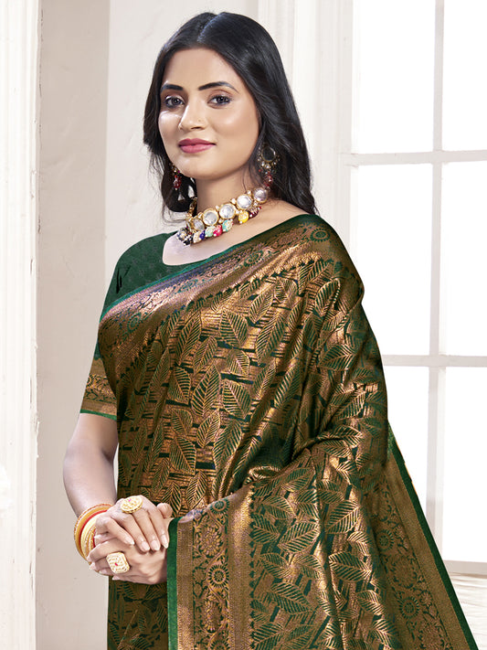 Bottle Green Silk Woven Work Traditional Saree