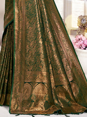 Bottle Green Silk Woven Work Traditional Saree