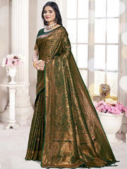 Bottle Green Silk Woven Work Traditional Saree