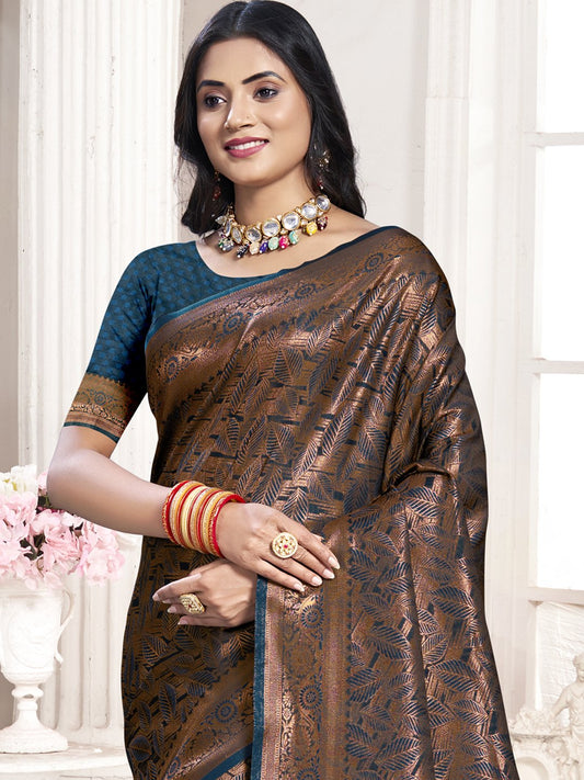 Blue Silk Woven Work Traditional Saree