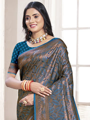 Sky Blue Silk Woven Work Traditional Saree