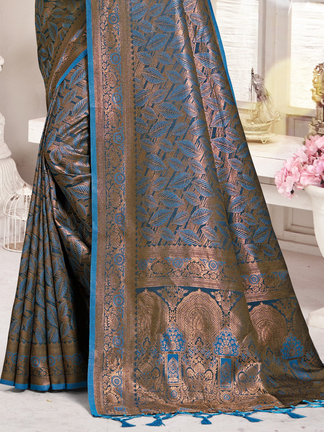 Sky Blue Silk Woven Work Traditional Saree