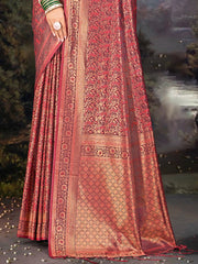 Maroon Silk Woven Work Traditional Saree