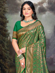 Green Silk Woven Work Traditional Saree