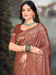 Brown Silk Woven Work Traditional Saree