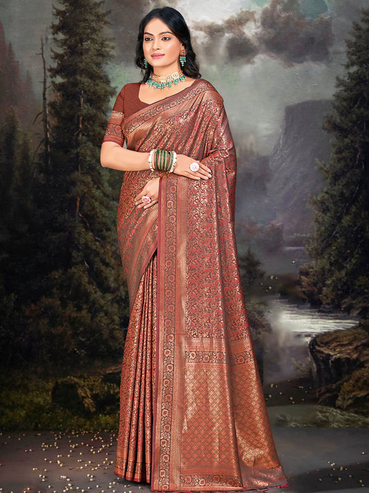 Brown Silk Woven Work Traditional Saree