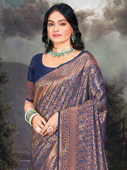 Navy Blue Silk Woven Work Traditional Saree