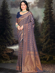 Navy Blue Silk Woven Work Traditional Saree