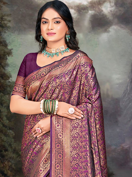 Purple Silk Woven Work Traditional Saree