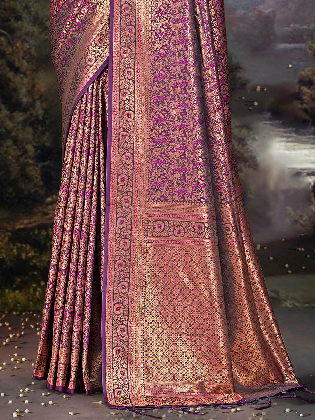 Purple Silk Woven Work Traditional Saree