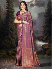 Purple Silk Woven Work Traditional Saree