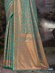 Sky Blue Silk Woven Work Traditional Saree