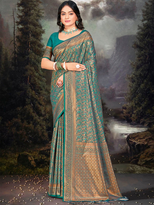 Sky Blue Silk Woven Work Traditional Saree