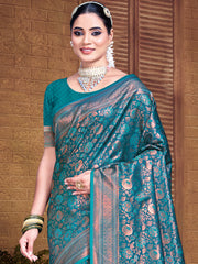 Blue Silk Woven Work Traditional Saree