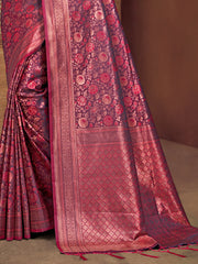 Burgundy Silk Woven Work Traditional Saree