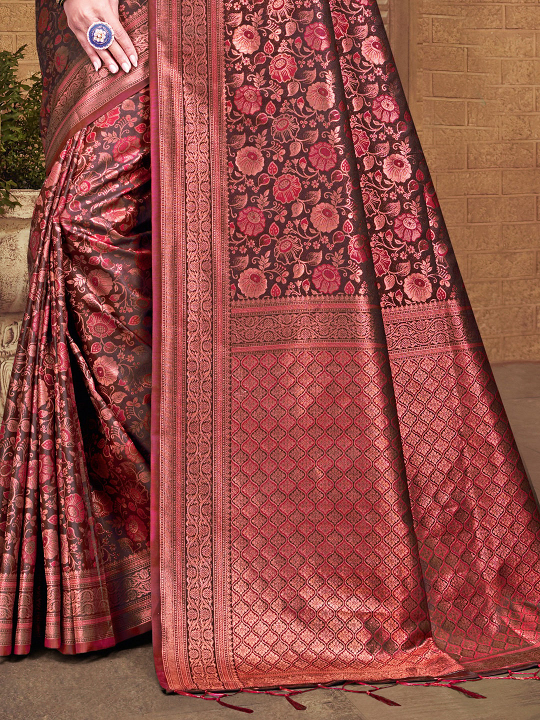 Maroon Silk Woven Work Traditional Saree