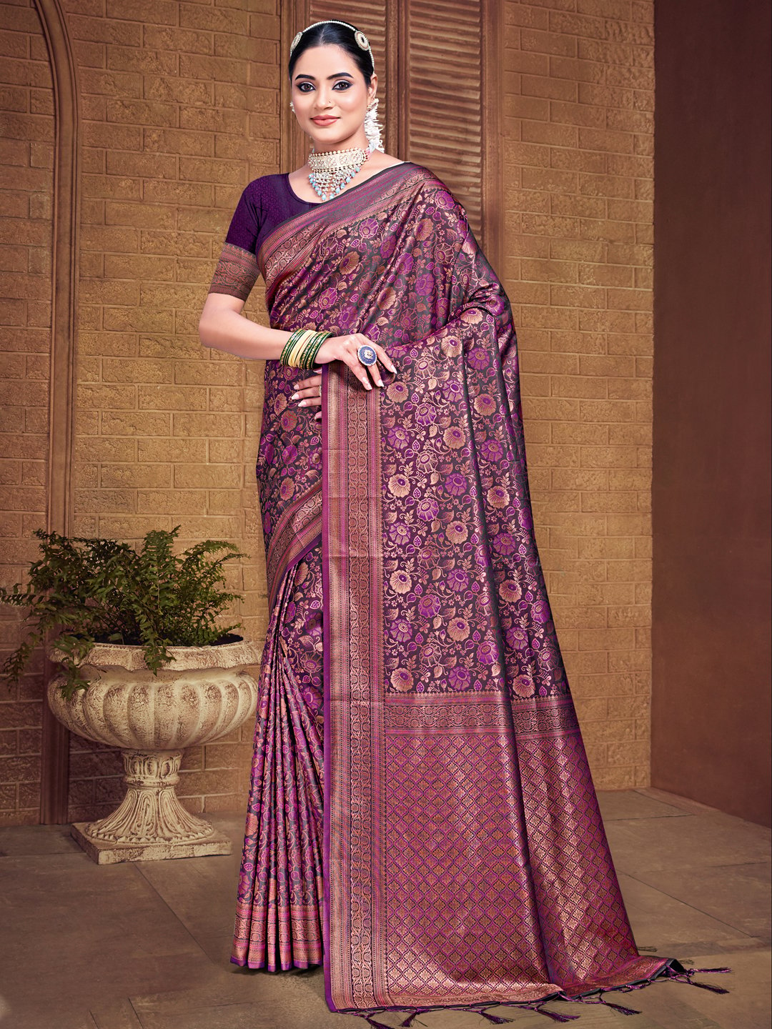 Purple Silk Woven Work Traditional Saree