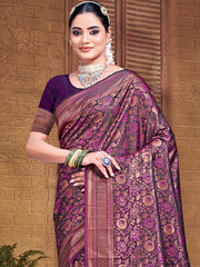 Purple Silk Woven Work Traditional Saree