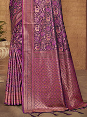 Purple Silk Woven Work Traditional Saree