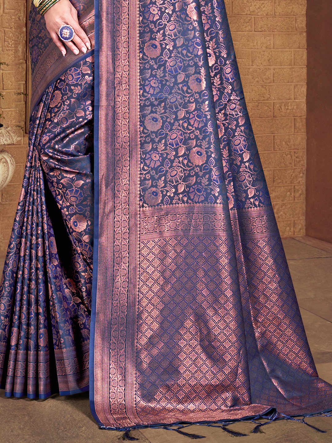 Navy Blue Silk Woven Work Traditional Saree